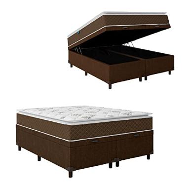 Imagem de Cama Box Baú Casal Queen Colchão Molas Ensacadas Pillow Top Martino 158x198x66cm Marrom/branco Umaflex - Suporta até 120kg por Pessoa