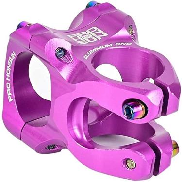 Imagem de Haste de bicicleta 31,8 de 35 mm, liga de alumínio, CNC, haste curta de guidão, elevador ultraleve MTB BMX DH FR para a maioria das bicicletas, bicicleta de estrada, mountain bike, acessórios de guidão de ciclismo (roxo)