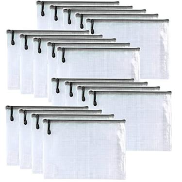 Imagem de Oaimyy -18 peças, bolsa grande de malha com zíper, pastas de documentos, pastas de plástico com zíper para material de escritório, viagens, armazenamento de organização de jogos de quebra-cabeças
