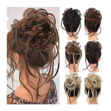 Imagem de Mulheres Bun Scrunchies Extensões de coque bagunçadas sintéticas para cabelos cacheados com rabos retos elásticos cacheados chignon postiços falsos extensões de rabo de cavalo para mulheres Pão (Colo