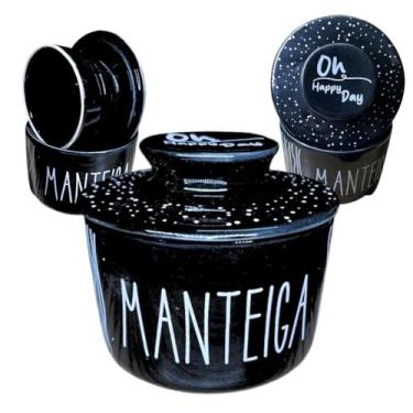 Imagem de Manteigueira Francesa Preta Decorada Porcelana Mantém Cremosa