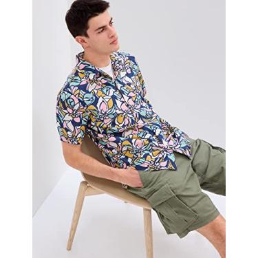 Imagem de GAP Camisa masculina de manga curta com gola resort de linho, Multifloral azul, XXG