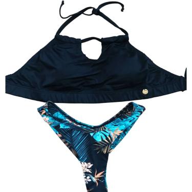 Imagem de Conjunto Trapezio Com Decote Liso Preto + Tanga Fio Duplo