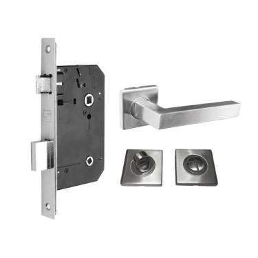 Imagem de Cj Fechadura Banheiro Inox Escovada Abnt Mod Quadra Fortezza