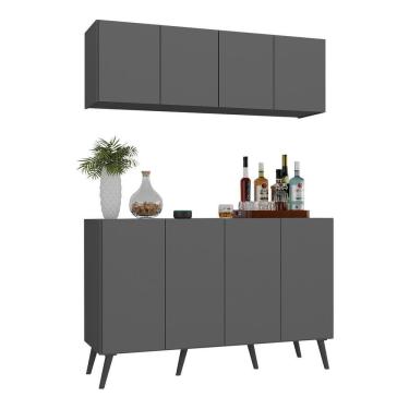 Imagem de Kit Bar Armário Aéreo e Aparador 4 Portas Retrô Multimóveis MP1086