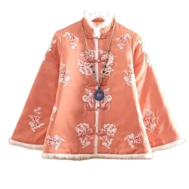 Imagem de JYHBHMZG Jaqueta feminina de inverno estilo chinês Tang Dynasty retrô bordado quente jaqueta feminina estilo chinês, rosa, M