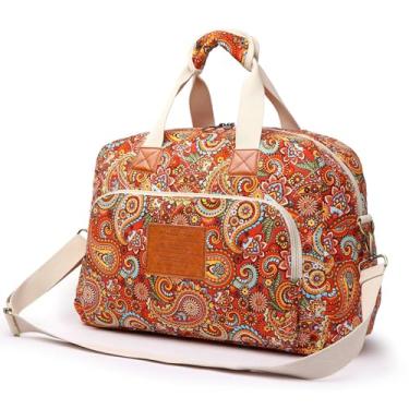 Imagem de Malirona Bolsa feminina de lona para o fim de semana, bolsa de viagem floral, Flor vermelha, One_Size, Casual