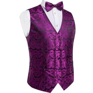 Imagem de Colete masculino de seda Paisley para vestido de smoking acessório colete masculino lenço abotoaduras gravata borboleta coletes negócios, Mj-0199, X-Small