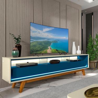 Imagem de Rack Para Tv Até 75 Polegadas Requinte Com Led E Kit Pé Azul Royal Gelius