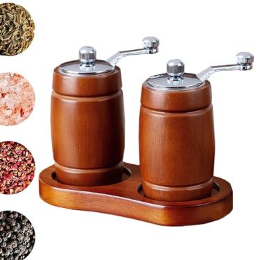 Imagem de Saleiro de madeira e pimenteiro recarregável, moedor de sal de madeira e moedor de pimenta com grossura ajustável, moedor de sal em forma de barril de vinho, pimenteiro para sal marinho e gergelim