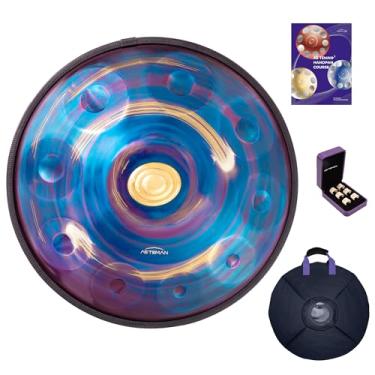 Imagem de Asteman Handpan em ré menor, 432hz 56 cm com 10 notas, vem com uma mochila, cursos, mangas para os dedos, suporte, pano de limpeza e dois marretos.