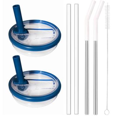 Imagem de GAZETSZ Pacote com 2 Copos Stanley Quencher de 400 ml com Canudos de Aço Inoxidável, Tampa Resistente a Respingos e Vazamentos (Azul Escuro)