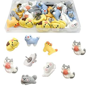 Imagem de LLDYNW 30 peças de pinos fofos de gato tachinhas de desenho animado para quadro de cortiça, fotos, memorando, papel, menu, mapas, alfinetes de desenho