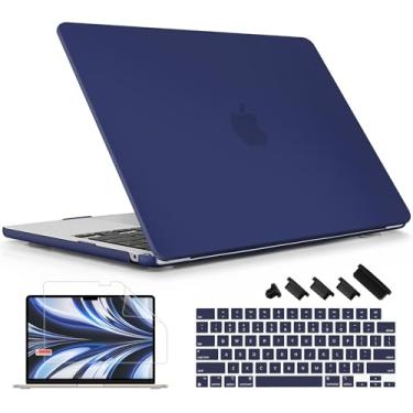 Imagem de Lepeoac Compatível com MacBook Air 15 polegadas modelo A2941 M2 Chip versão 2023, capa rígida de plástico com capa de teclado + protetor de tela para Mac Air 15 serve para Touch ID, azul marinho fosco