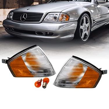 Imagem de USR MBZ R129 Luzes de canto – Conjunto de lâmpadas de seta dianteiras âmbar / Clear Frost de substituição (esquerda + direita) compatível com 1990-2002 Mercedes Benz R129 Chassis SL Class Roadster