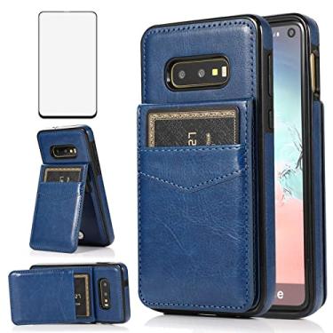 Imagem de Capa de telefone para Samsung Galaxy S10e com protetor de tela de vidro temperado e suporte para cartão de crédito capa carteira suporte acessórios de couro para celular Glaxay S 10e Gaxaly 10se Galaxies Se10 capas femininas masculinas azul