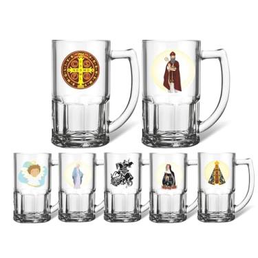 Imagem de Kit 2 Canecas 340ml Zero Grau Gospel Vidro Santos Católico Lembrancinha Personalizada Artigo Religioso Presente Sagrado Igreja Gospel Refrigerante Bebidas (São Bento)