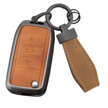 Imagem de HIBEYO Capa de chaveiro compatível com MG3 MG5 MG6 MG7 MG ZS GT GS 350 360 750 W5 Acessórios de couro e liga de zinco compatíveis com Roewe RX5 Smart Remote Key Case-B Type Brown