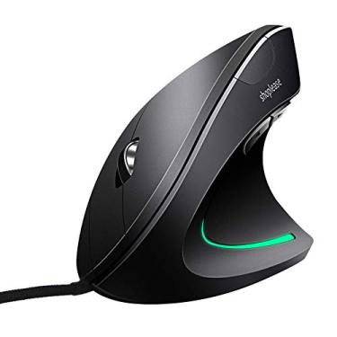 Imagem de shoplease Mouse vertical com fio, mouse óptico ergonômico com 4 ajustáveis 800/1200/2000/3200, mouse de computador USB com 5 botões, melhor para mãos grandes e médias