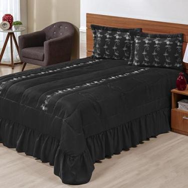 Imagem de Kit Cobre Leito Casal Super King Lisse 03 Peças Colcha Preto - Ateliê 