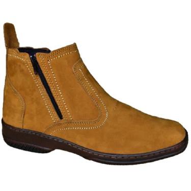 Imagem de Bota Country Masculina Com Ziper Botina Couro Nobuck Solado Costurado 