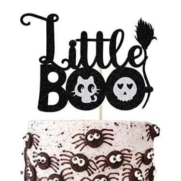 Imagem de Topo de bolo Little Boo com glitter preto, Baby Boo/A Little Boo is Almost Due, Halloween Boo temático Chá de Bebê/Decorações de Festa de Revelação de Gênero