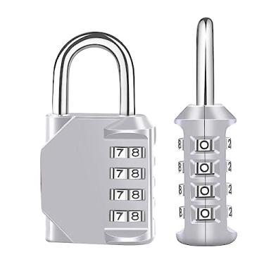 Imagem de Pacote com 2 fechaduras, senha redefinível, cadeado de combinação de 4 dígitos para mochila, esportes, armário de academia, portão de cerca, caixa de ferramentas (prata)