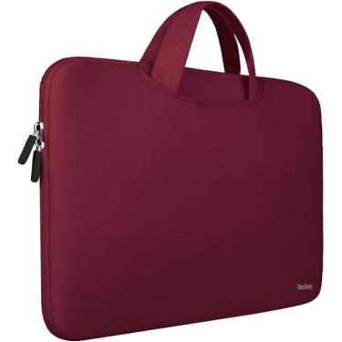 Imagem de Capa para laptop de 15,6 polegadas, bolsa de mão fina durável e com dois bolsos extras, capa protetora para notebook para Ultrabook, alças de transporte dobráveis, vinho tinto
