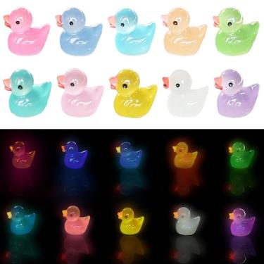 Imagem de Tindobewan 50 Patos minúsculos que brilham no escuro, mini bonecos de pato de resina para artesanato, casa de bonecas, geleca, paisagem, decorações de casa (patos minúsculos luminosos, 10 cores)