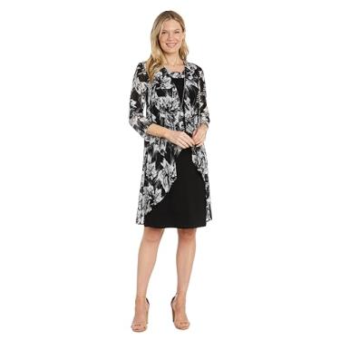 Imagem de R&M Richards Vestido de bainha formal de 2 peças com jaqueta rodada, Preto/branco, 19 Plus Size