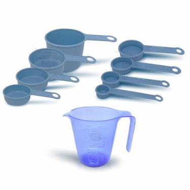 Imagem de Kit Medida 9 Peças Jarra 500ml (Jeans) Xicara Jeans Colher Jeans Apto 