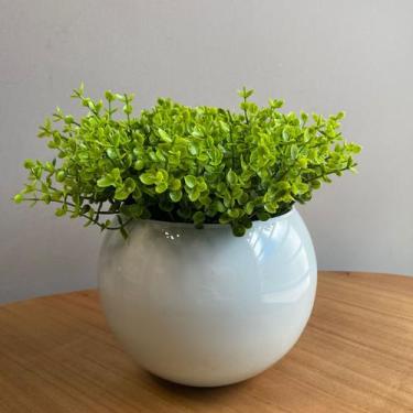 Imagem de Arranjo Centro de Mesa Vaso Branco Verdinho Artificial Completo - Deco