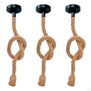 Imagem de Kit 3 Pendente Corda Retro Vintage Rústico Decorativo E27 1 Metro - CT