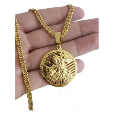 Imagem de Cordão Banhado A Ouro Grumet Lacraia 5mm + Pingente São Jorge - ToJoia