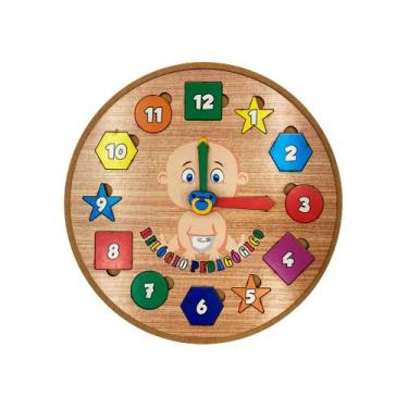 Imagem de Relógio Pedagógico Infantil Didático Educativo 21x21 Mdf Madeira Adesi