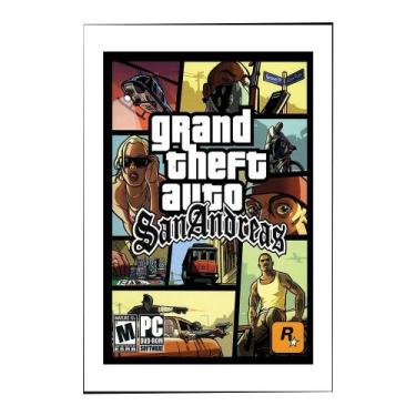 Imagem de Quadro Decorativo Gta com Moldura Branca e Vidro 30x20 Mdf Adesivado -