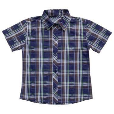 Imagem de Camisa Infantil Look Jeans Manga Curta Xadrez, Marinho, 1