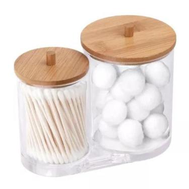 Imagem de Organizador Porta Cotonete E Algodão Duplo Com Tampa Bambu Acrilico - 
