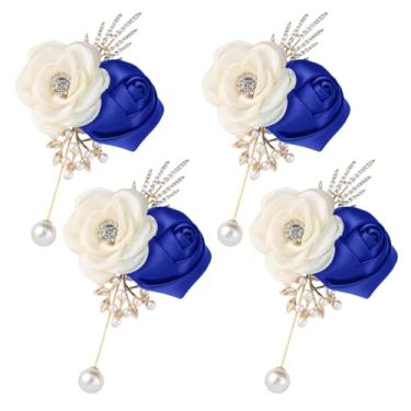 Imagem de Ljxoaieu Flor de flor rosa para homens, corpete artificial para convidados do noivo, decoração de casamento/dança/terno. (4, azul royal)