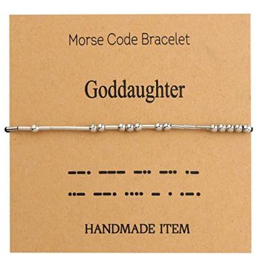 Imagem de FEELMEM Pulseiras Goddaughter Morse Code Goddaughter Baptism Gift Girls First Communion Bracelet Godchild Gift From Godmother, Small, Aço inoxidável, .na