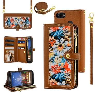 Imagem de Furiet Capa carteira floral para Google Pixel 3a XL com alça de pulso alça de ombro flip bolsa com zíper couro PU suporte para cartão de identificação de crédito capa de telefone para Pixel3aXL Pixle