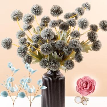 Imagem de yeoeigm Faux Kiku Flower Grey, pacote com 12 hastes de flores de crisântemo falsas, bola de flores artificiais para arranjos florais, centros de mesa, buquê de flores (cinza)