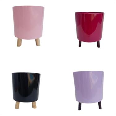 Imagem de Cachepot Acrílico Vaso Decorativo Pês De Madeira Parafusados Decorativo Decoração Cores (Preto)