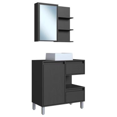 Imagem de Gabinete 80 Cm Espelheira E Cuba Branca Cj2001 Grafite Faem Grafite