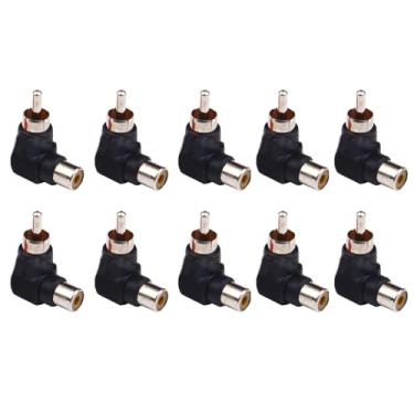 Imagem de 10 peças RCA adaptadores de plugue conector de ângulo reto 90° RCA macho para RCA fêmea adaptadores para cabo RCA alto-falante DVD