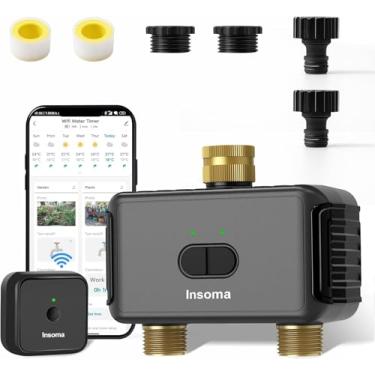 Imagem de Temporizador de irrigação de mangueira inteligente com hub Wi-Fi, temporizador de irrigação com 2 saídas, controlador de sistema de irrigação automático para gramados e quintal, compatível com Alexa