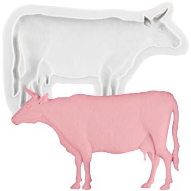 Imagem de CANYANGMOLD Moldes de silicone para gado, molde de bala de vaca para decoração de bolos de animais de fazenda, topos de cupcake, pasta de goma de chocolate, argila de polímero