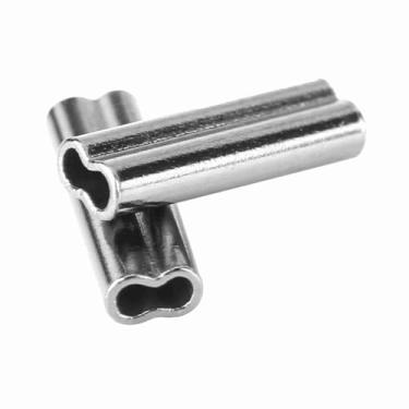 Imagem de QANYEGN 100 peças mangas de linha de pesca crimpadas de cano duplo, mangas de pesca, mangas de líder de fio de pesca conector de tubo de cobre para ambientes externos (1.4mm*10mm)