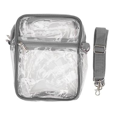 Imagem de QANYEGN Bolsa mensageiro transparente, bolsa impermeável com zíper transparente de PVC, bolsa de ombro feminina de plástico crossbody para estádio, bolsa de ombro para meninos e (Cinza)