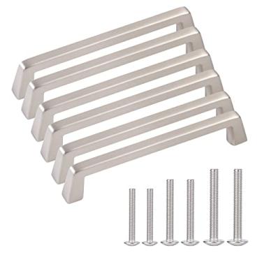 Imagem de AOKENBAO Puxador de gaveta de níquel de 15,2 cm puxadores de níquel acetinado para cozinha, haste de puxar de metal, puxadores de armário sólidos, puxadores de gaveta de armário, ferragens de gabinete, pacote com 6